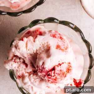 No Churn Strawberry Ice cream recipe scooped into bowls.