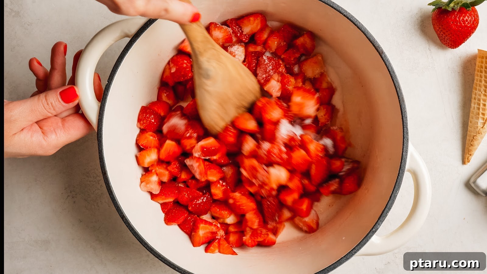 Strawberry ice cream recipe steps.