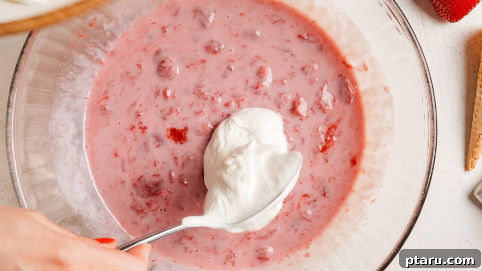 Strawberry ice cream recipe steps.