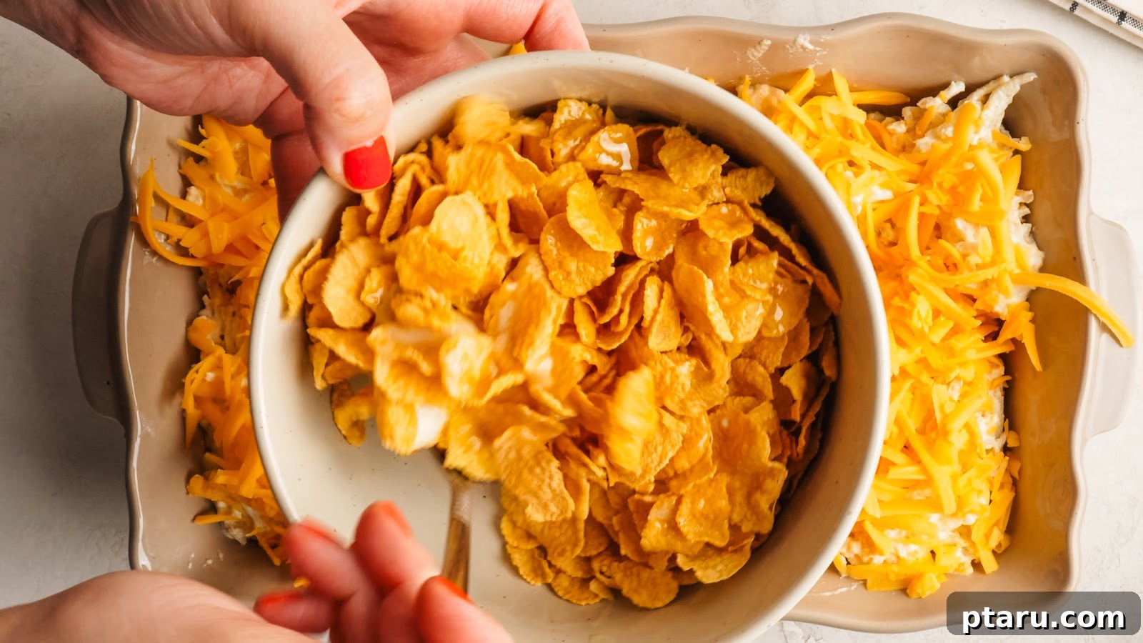 Funeral Potatoes: Cheesy Casserole with Cornflake Topping 9 Cheesy Potato Casserole recipe steps.
