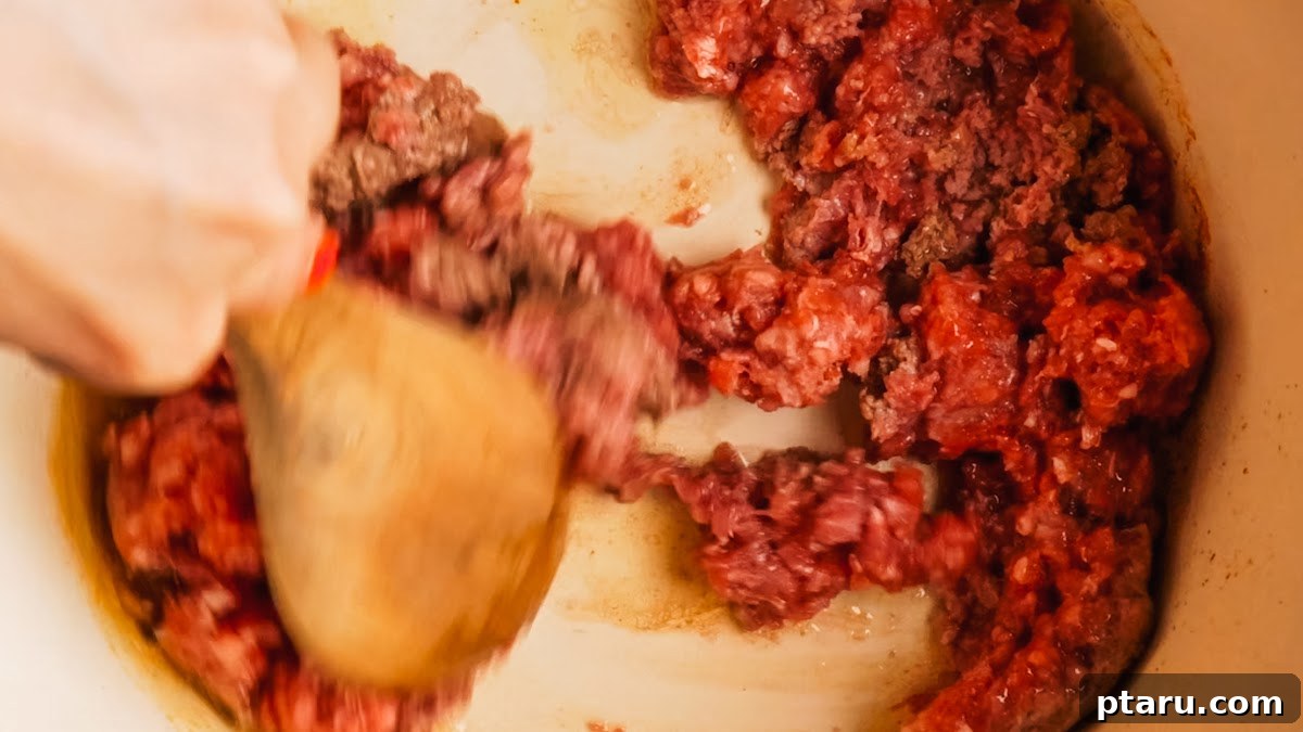 Classic Shepherd's Pie with Ground Beef or Lamb 6 Browning ground meat in a single layer in a hot Dutch oven.