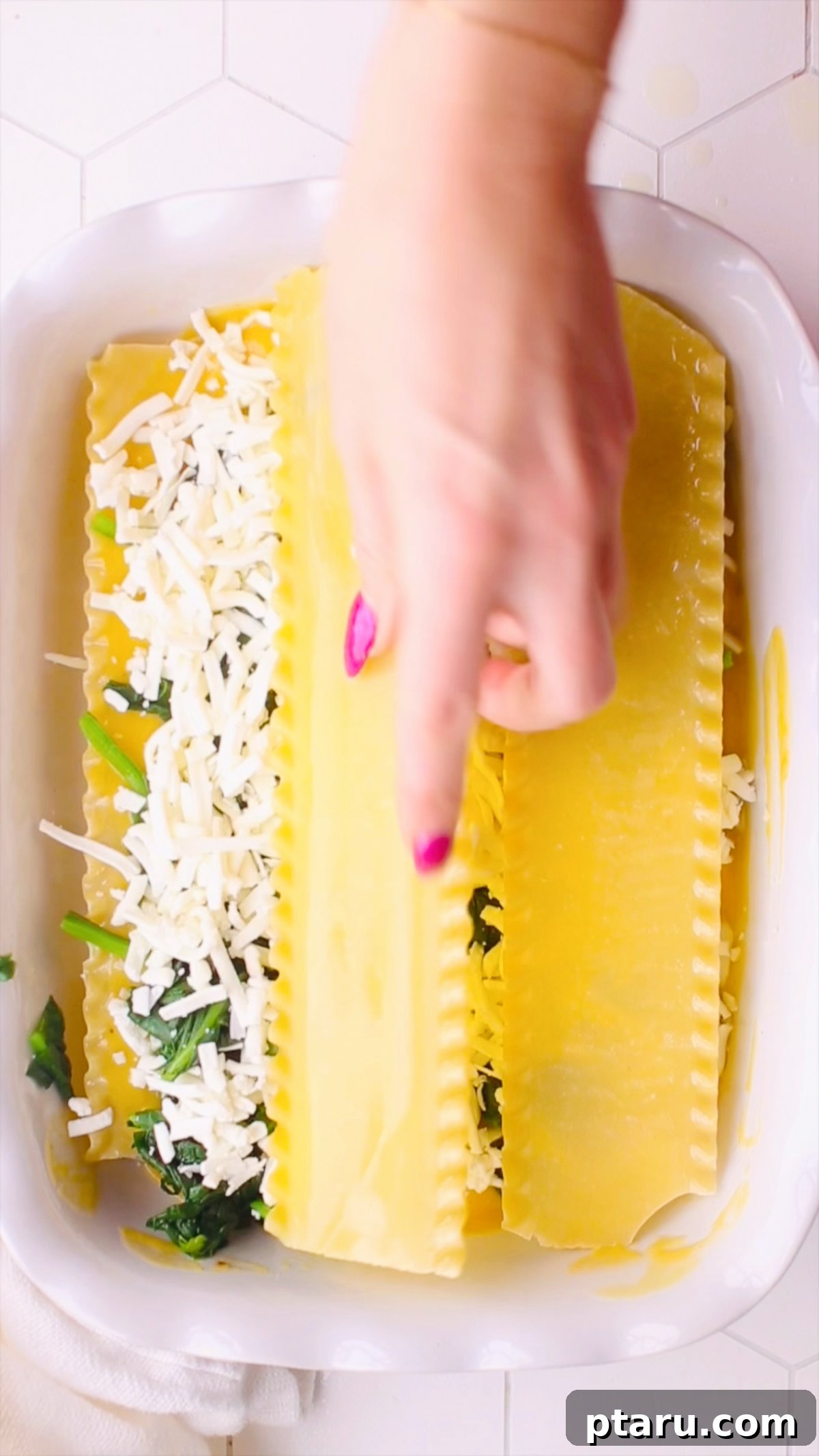 Butternut Squash Lasagna with Creamy Béchamel 12 Lasagna noodles layered over spinach and shredded mozzarella.