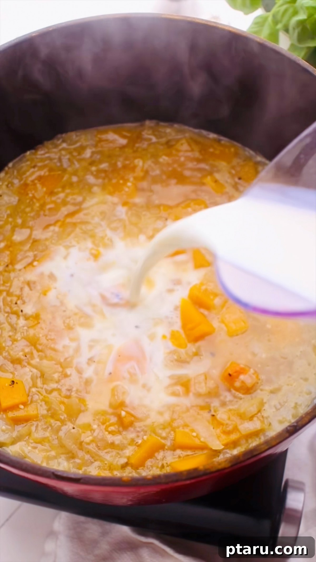Butternut Squash Lasagna with Creamy Béchamel 5 Milk poured into the simmered butternut squash before blending.