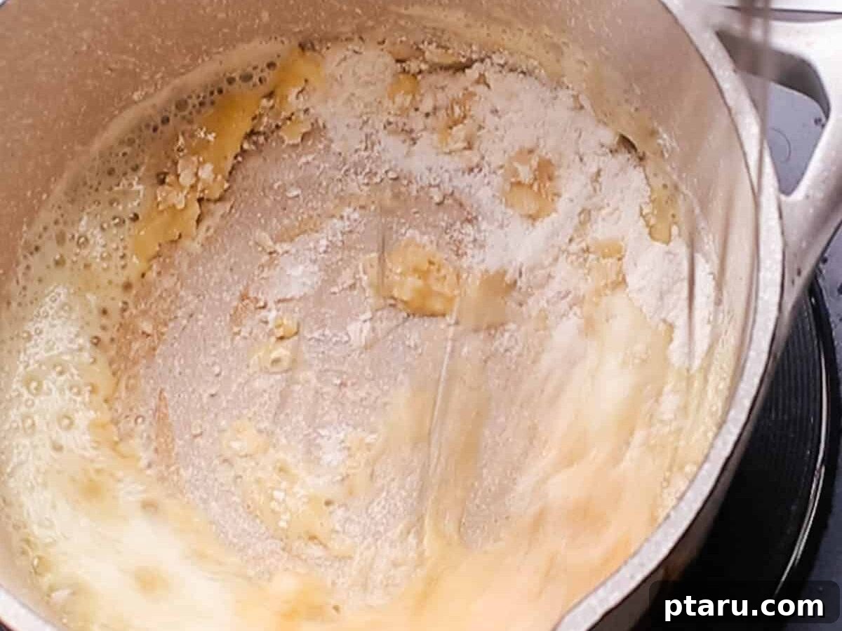 Butternut Squash Lasagna with Creamy Béchamel 6 Flour whisked into melted butter and garlic for the béchamel.
